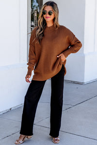 Long Sleeve Ribbed Knit Stand Neck Regular Fit Sweater - KaleaBoutique.com