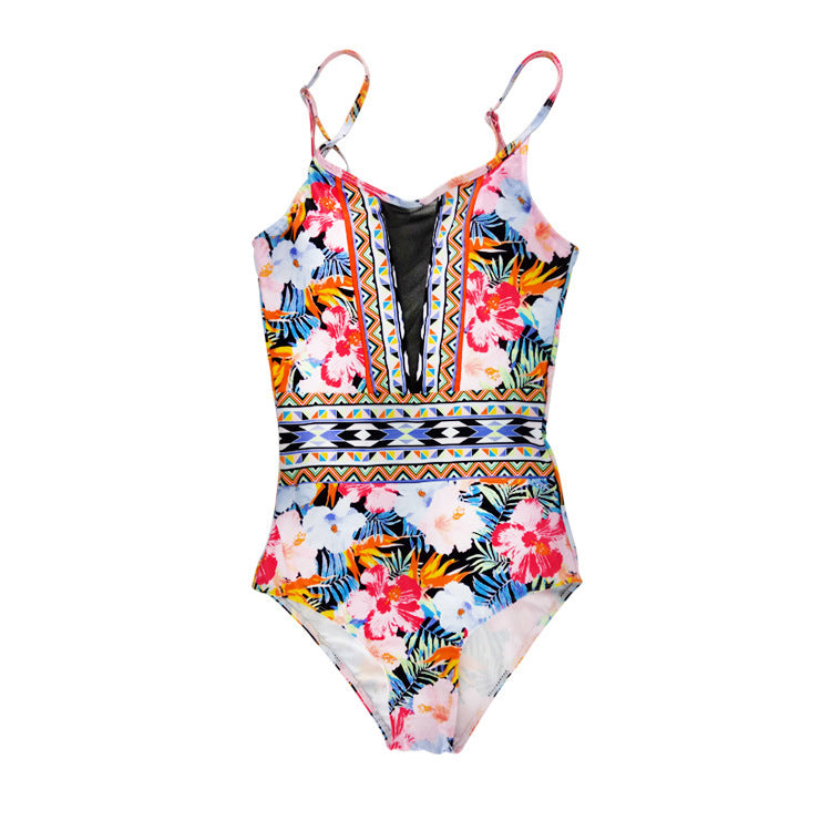 Women Geometric & Tropical Print Open-Back One-Piece Swimsuit - KaleaBoutique.com