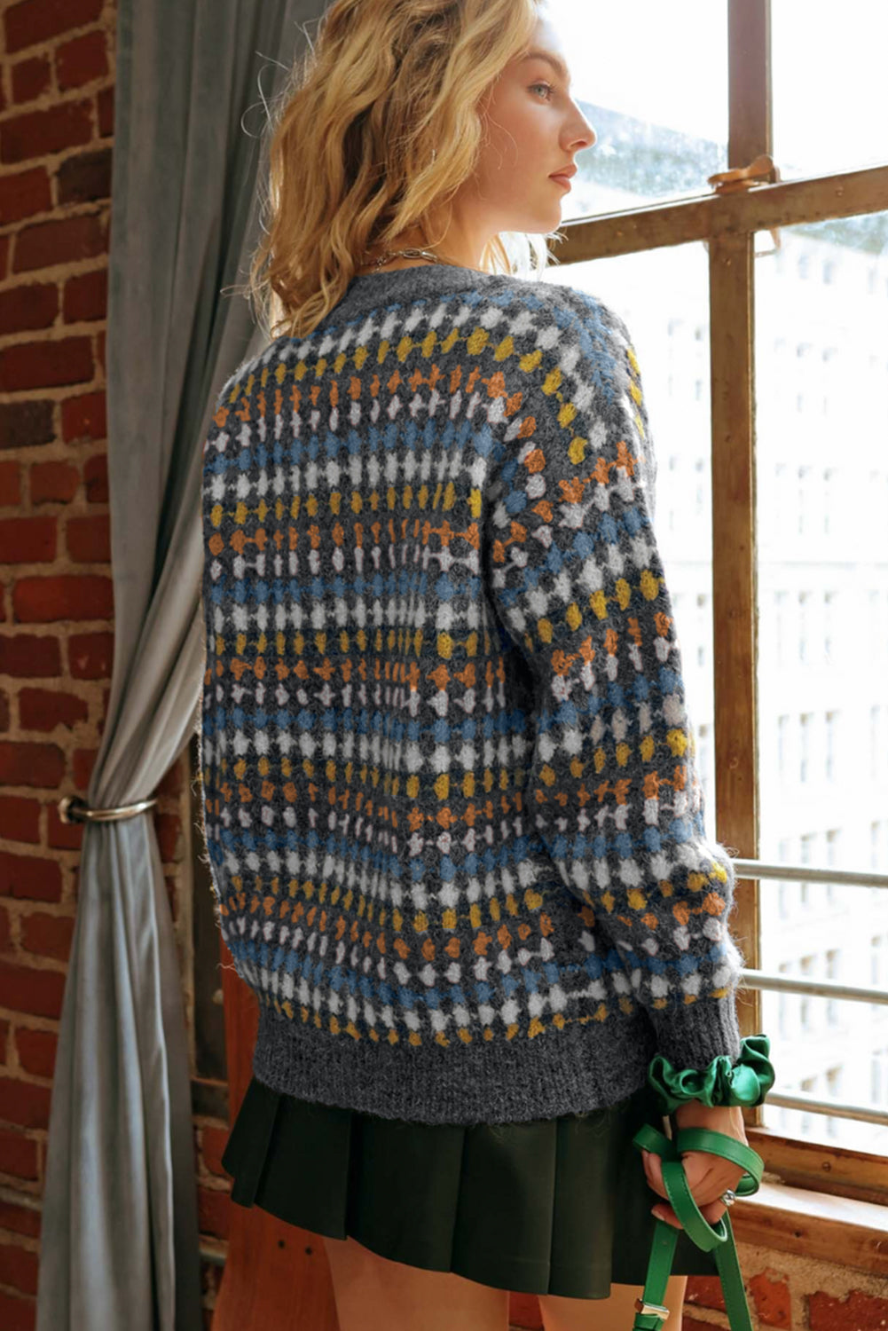 KaleaBoutique Stylish Dotty Pattern Knit Button Front V Neck Sweater Cardigan - KaleaBoutique.com