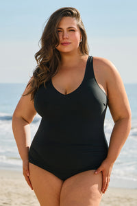 Solid Color U Neck Padded Plus Size One Piece Swimsuit - KaleaBoutique.com