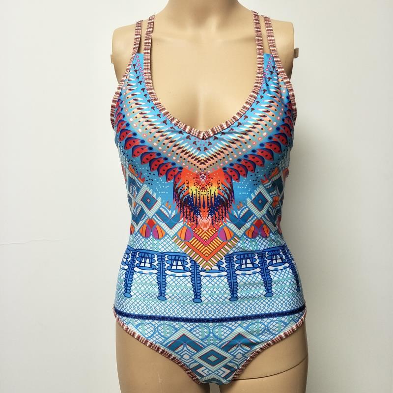 Women Geometric & Tropical Print Open-Back One-Piece Swimsuit - KaleaBoutique.com