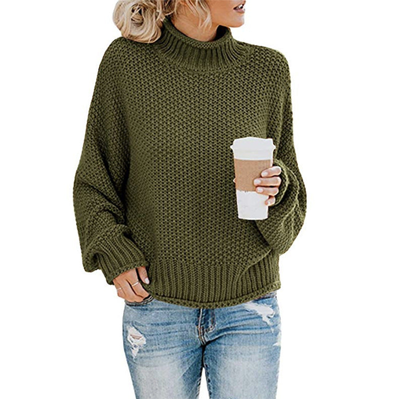Solid Turtleneck Pullover Sweater Winter Fashion Casual Knitted Long-Sleeved Top Women's Clothing - KaleaBoutique.com