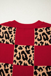 KaleaBoutique Stylish Leopard Checkerboard Short Sleeve Knit Sweater - KaleaBoutique.com