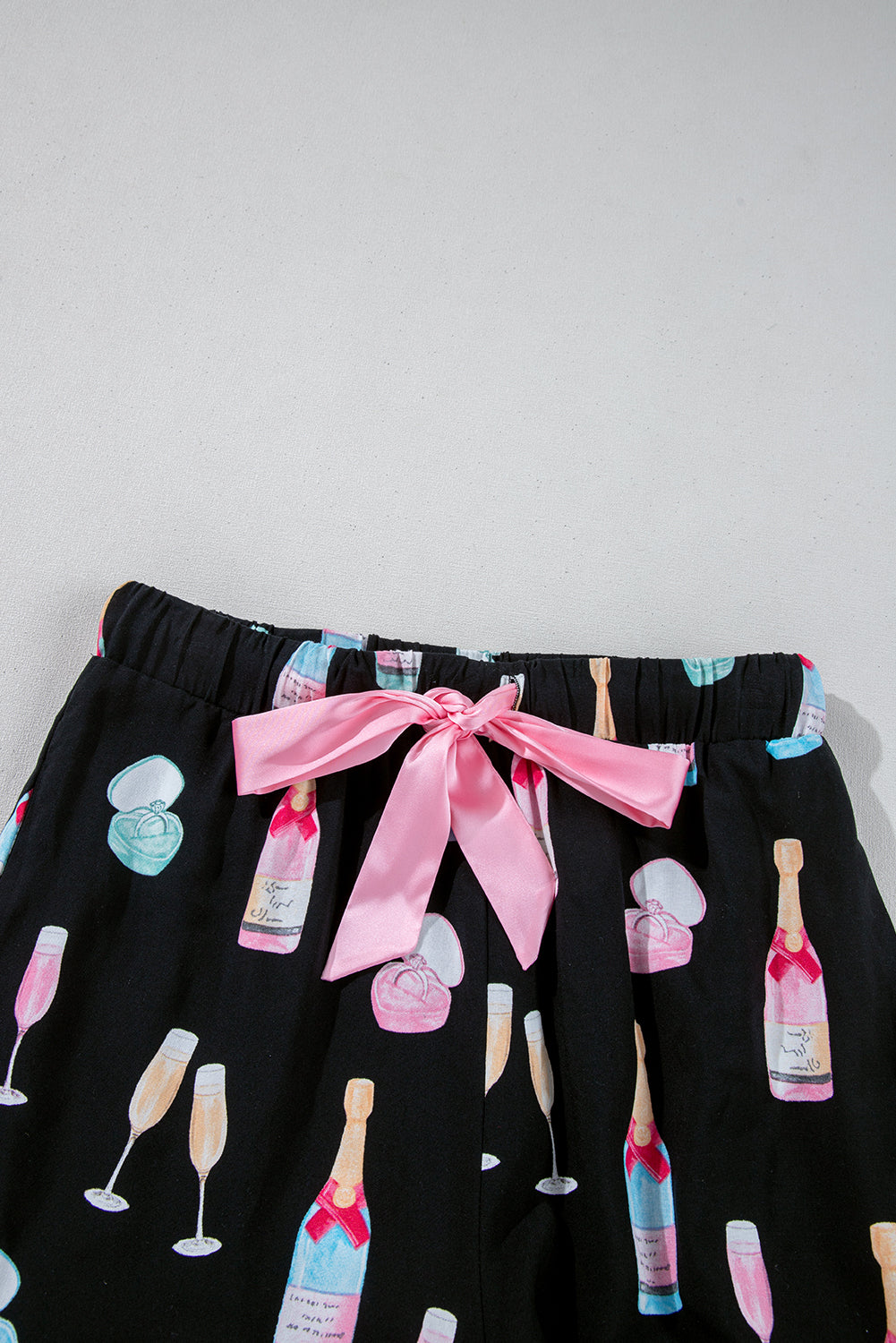 KaleaBoutique Stylish Christmas Wine Glass Print Bow Knot Two Piece Pajama Set - KaleaBoutique.com