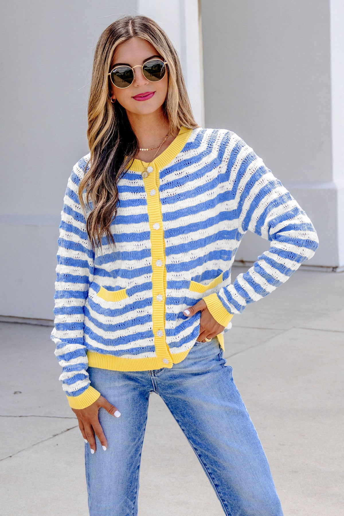 KaleaBoutique Comfortable Striped Colorblock Button Front Long Sleeve Loose Fit Knit Cardigan - KaleaBoutique.com