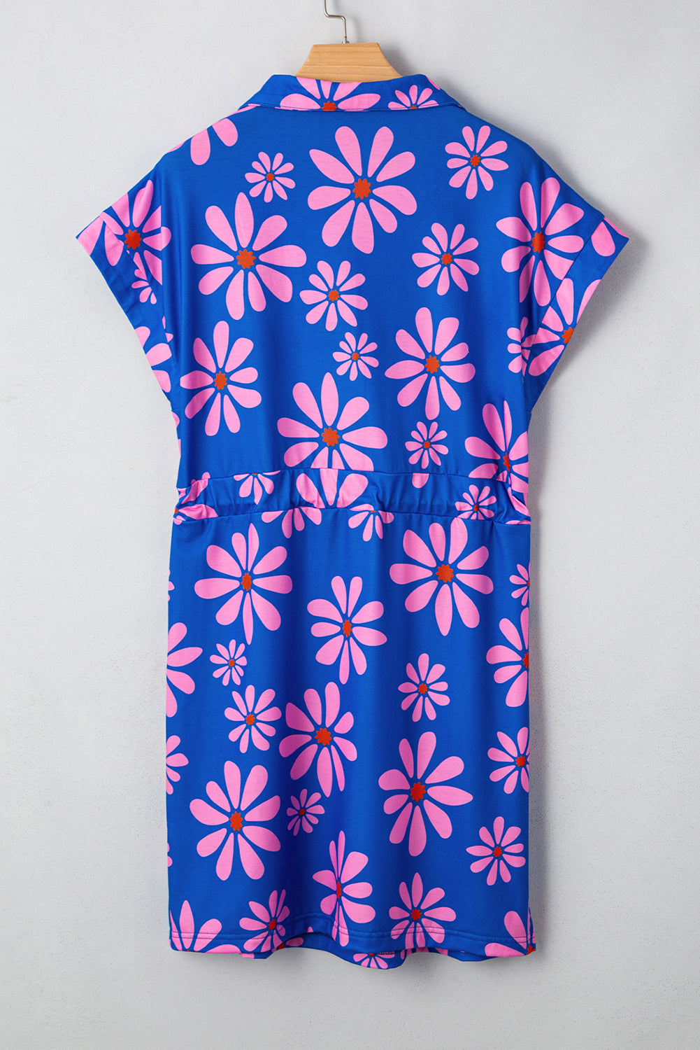 Floral Striped Quarter Zip Cap Sleeve Drawstring Waist Mini Dress - KaleaBoutique.com