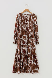 KaleaBoutique Comfortable Floral Puff Sleeve Smocked Bodice Ruffled Long Dress - KaleaBoutique.com