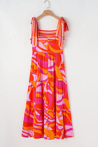 KaleaBoutique Stylish Abstract Print Knotted Shoulder High Waist Maxi Dress - KaleaBoutique.com