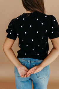 KaleaBoutique Comfortable Elegant Polka Dot Bubble Short Sleeve Sweater - KaleaBoutique.com
