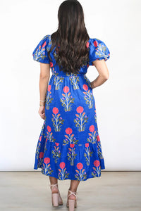 Floral Puff Short Sleeve V Neck High Waist Maxi Dress - KaleaBoutique.com