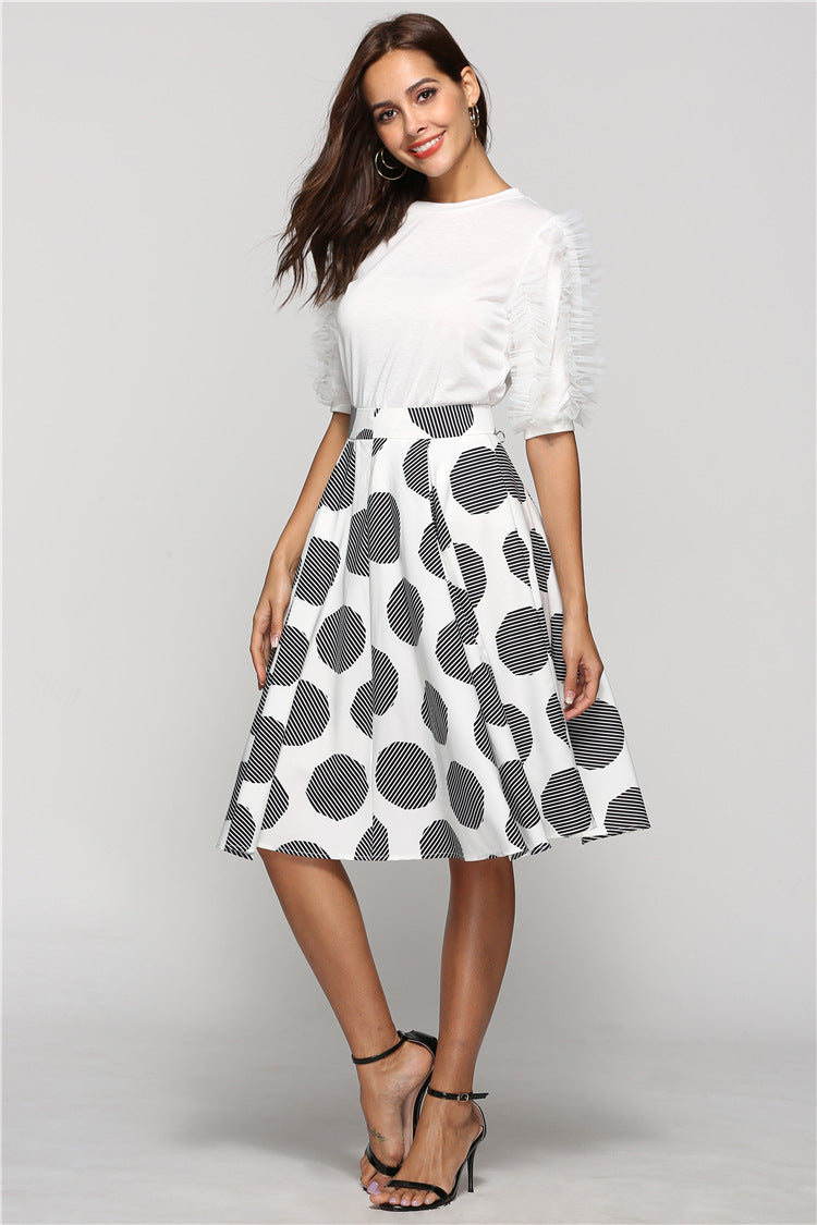 Women's Large Circle-Print Flared Midi Skirt - KaleaBoutique.com