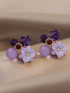 10K Gold Plated Purple Flower Amethyst Style Cubic CZ Crystal Floral Wedding Bridal Bridesmaid Lilac Cluster Fashion 0.8"L Stud Earrings - KaleaBoutique.com