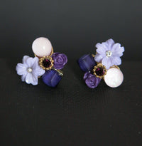 10K Gold Plated Purple Flower Stud Earrings, Amethyst Cluster Wedding Floral Studs, Bridal or Bridesmaid Lilac Stud Earrings - KaleaBoutique.com
