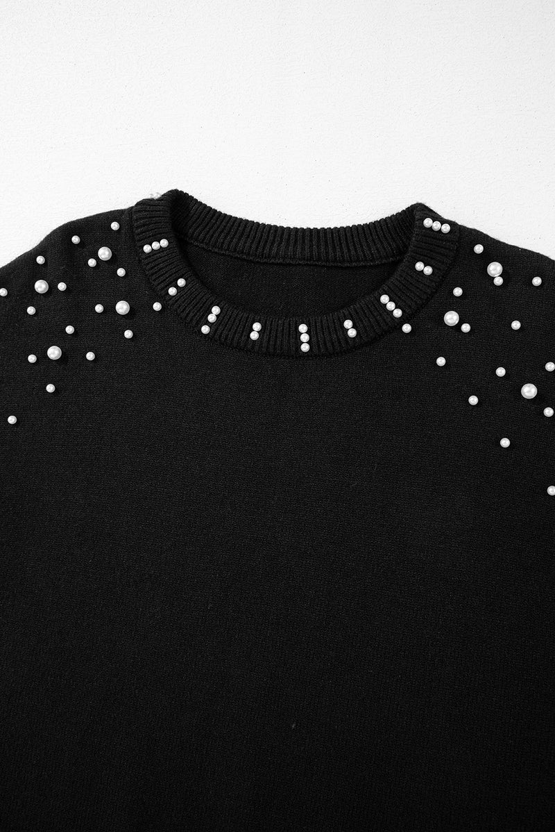 KaleaBoutique Pearled Drop Shoulder Round Neck Sweater - KaleaBoutique.com