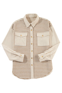 KaleaBoutique Houndstooth Corduroy Patchwork Flap Pocket Shacket - KaleaBoutique.com