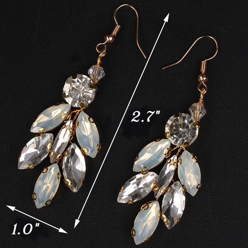 Opal Style Crystal Earrings, Bridal Rhinestone Gem Earrings, Wedding Dangle Gem Wire Earrings - KaleaBoutique.com
