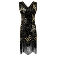 Women's Vintage V-Neck Sequin Tassel Evening Dress - KaleaBoutique.com