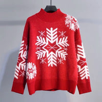 Women's Large Snowflake Oversized Mock-Neck Christmas Fuzzy Sweater - KaleaBoutique.com