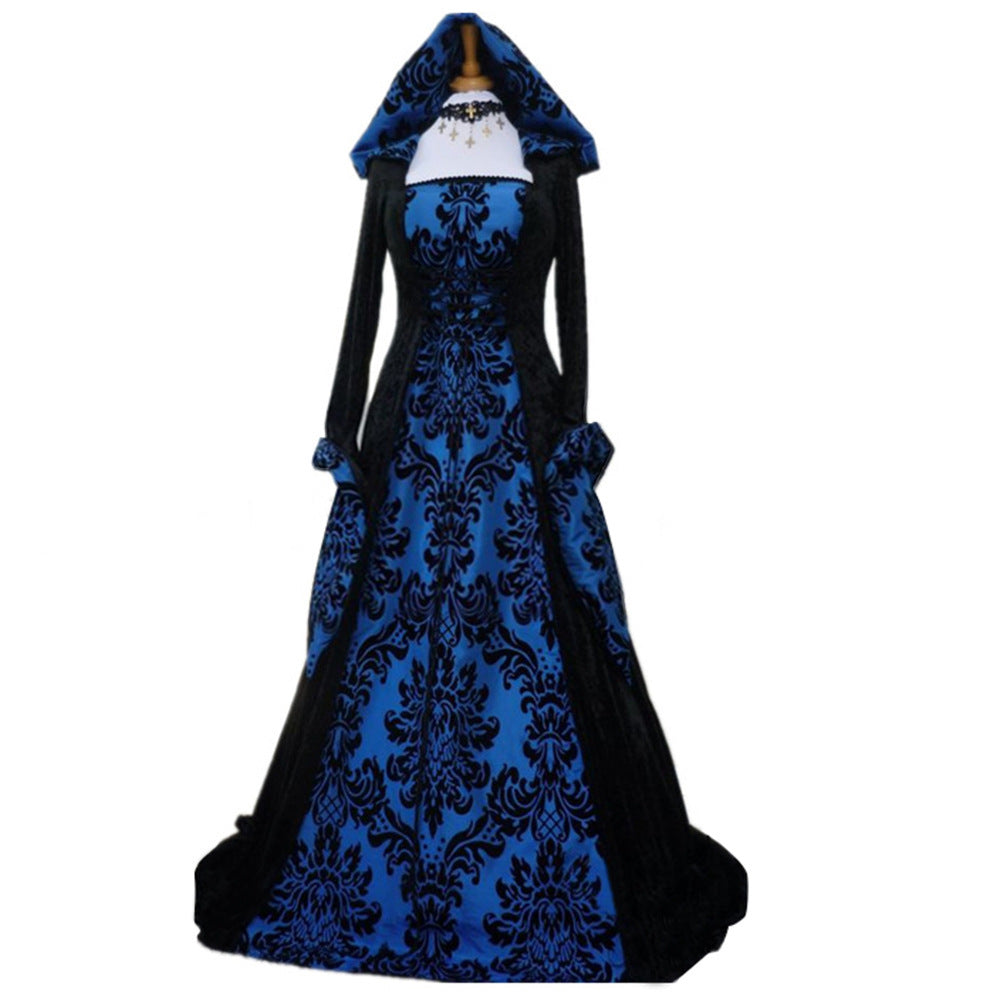Halloween Dresses Retro Literary Long-sleeved Lace-up Waist Hooded Big Swing Dress - KaleaBoutique.com