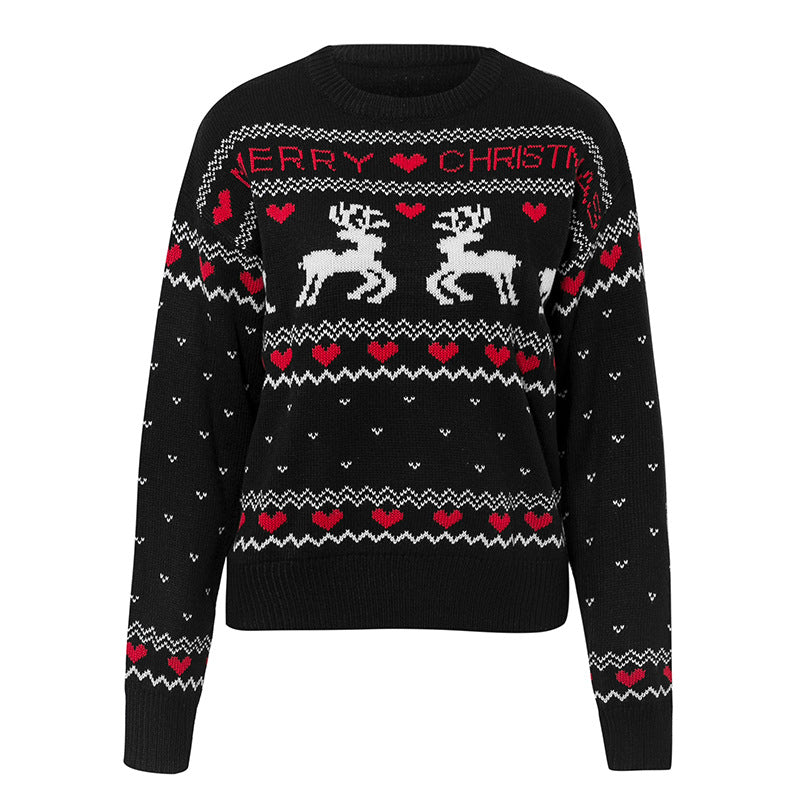 Women's Reindeer and Hearts Christmas Pullover Sweater - KaleaBoutique.com