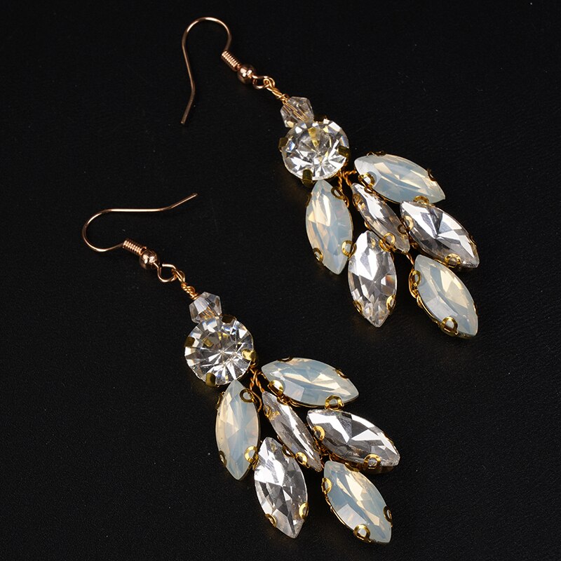 Opal Style Crystal Earrings, Bridal Rhinestone Gem Earrings, Wedding Dangle Gem Wire Earrings - KaleaBoutique.com