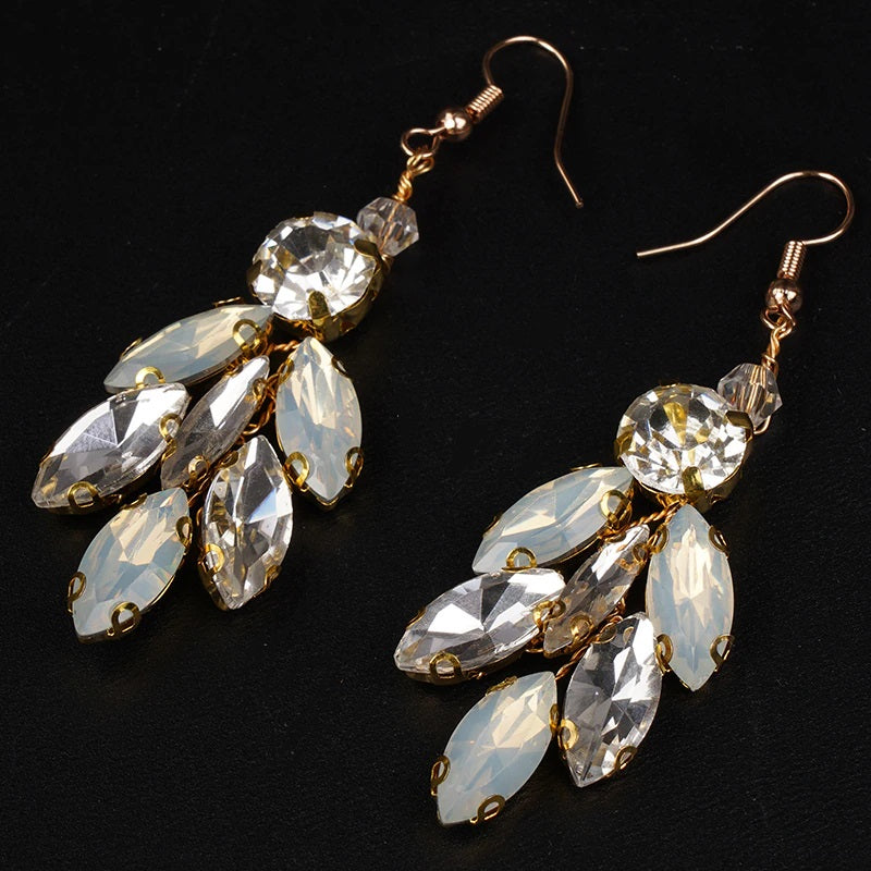 Opal Style Crystal Earrings, Bridal Rhinestone Gem Earrings, Wedding Dangle Gem Wire Earrings - KaleaBoutique.com