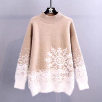 Women's Large Snowflake Gradient Christmas Fuzzy Pullover Sweater - KaleaBoutique.com