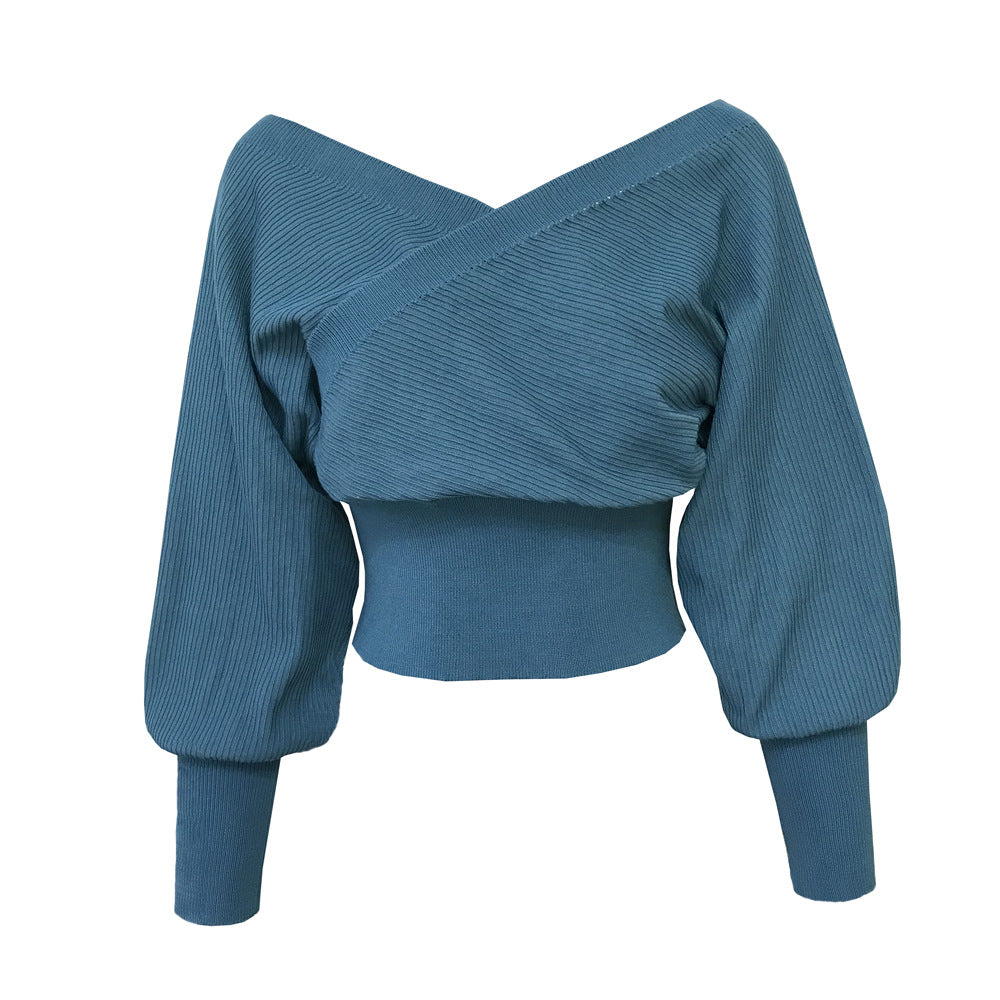 Women's Off-Shoulder Cross-Front Ribbed Pullover Sweater - KaleaBoutique.com