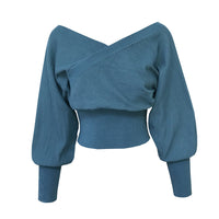 Women's Off-Shoulder Cross-Front Ribbed Pullover Sweater - KaleaBoutique.com