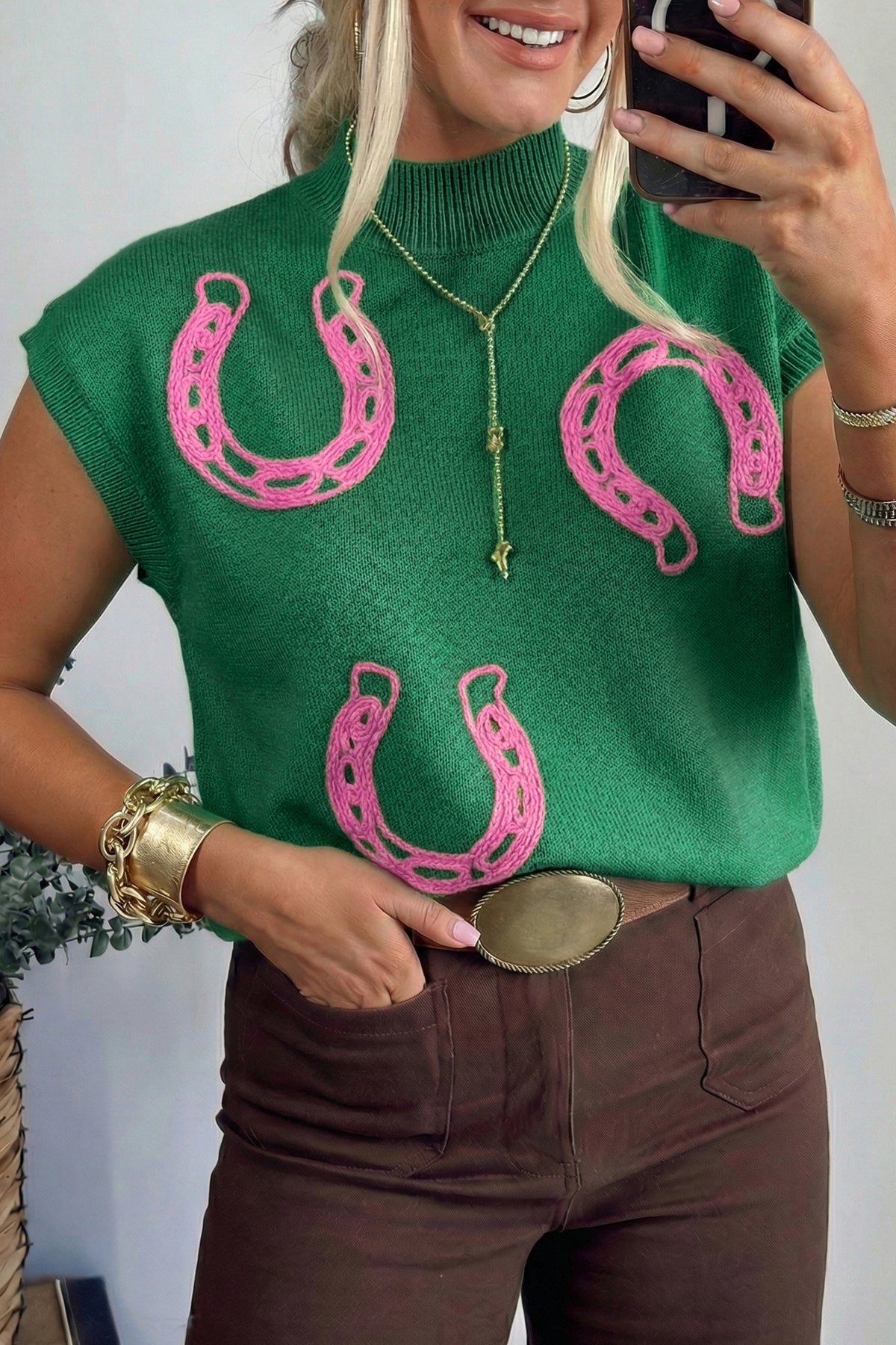 KaleaBoutique Comfortable Corded Horseshoes Ribbed Trim Mock Neck Short Sleeve Sweater - KaleaBoutique.com