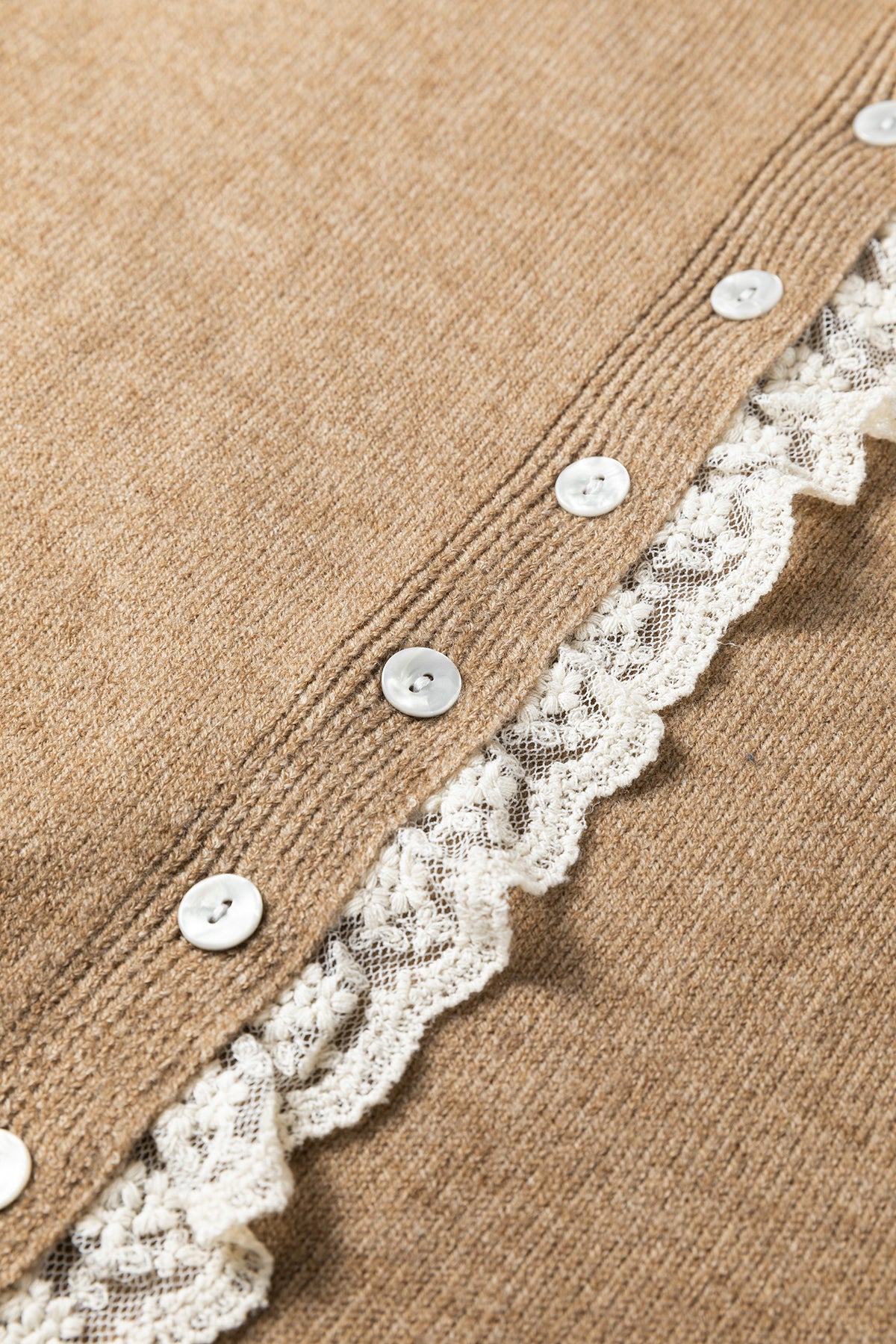 KaleaBoutique Comfortable Contrast Frilled Lace Trim Loose Cardigan Sweater - KaleaBoutique.com