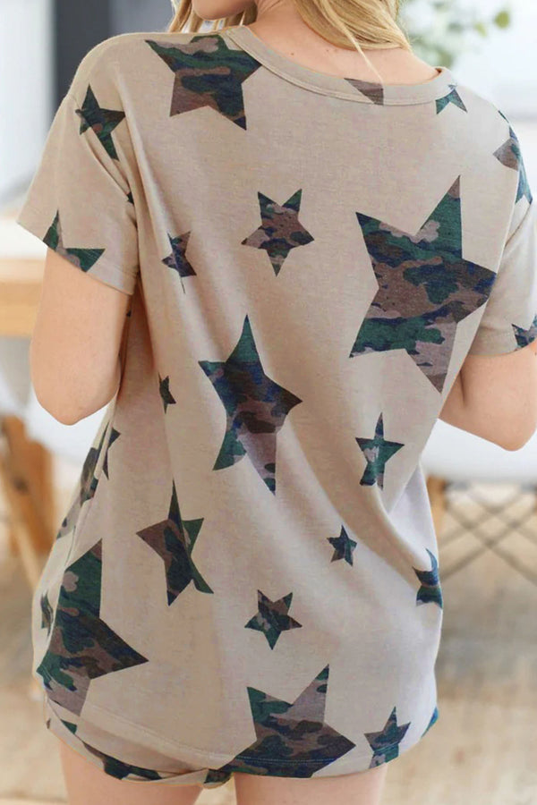 KaleaBoutique Stylish Camo Star Print Short Lounge Set - KaleaBoutique.com