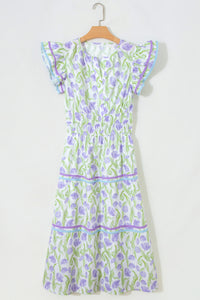 KaleaBoutique Comfortable Tulip Floral Print Contrast Trim Midi Dress - KaleaBoutique.com