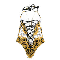 Women's Baroque Print Halter Lace-Up One-Piece Swimsuit - KaleaBoutique.com