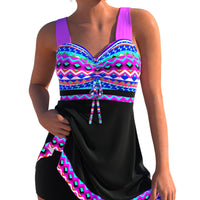 Women's Nautical Stripe Swim Dress and Shorts 2 PC Tankini Set - KaleaBoutique.com