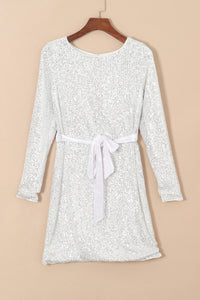 KaleaBoutique Stylish Sequin Long Sleeve Tie Waist Mini Dress - KaleaBoutique.com
