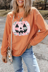 Orange Patchwork Pumpkin Corduroy Ribbed Halloween Tunic Sweatshirt - KaleaBoutique.com