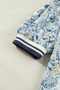 KaleaBoutique Stylish Floral Print Striped Webbing Patchwork Collar Short Sleeve Mini Dress - KaleaBoutique.com