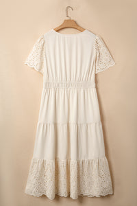 Apricot Plus Size V-Neck Eyelet Embroidered Maxi Dress - KaleaBoutique.com