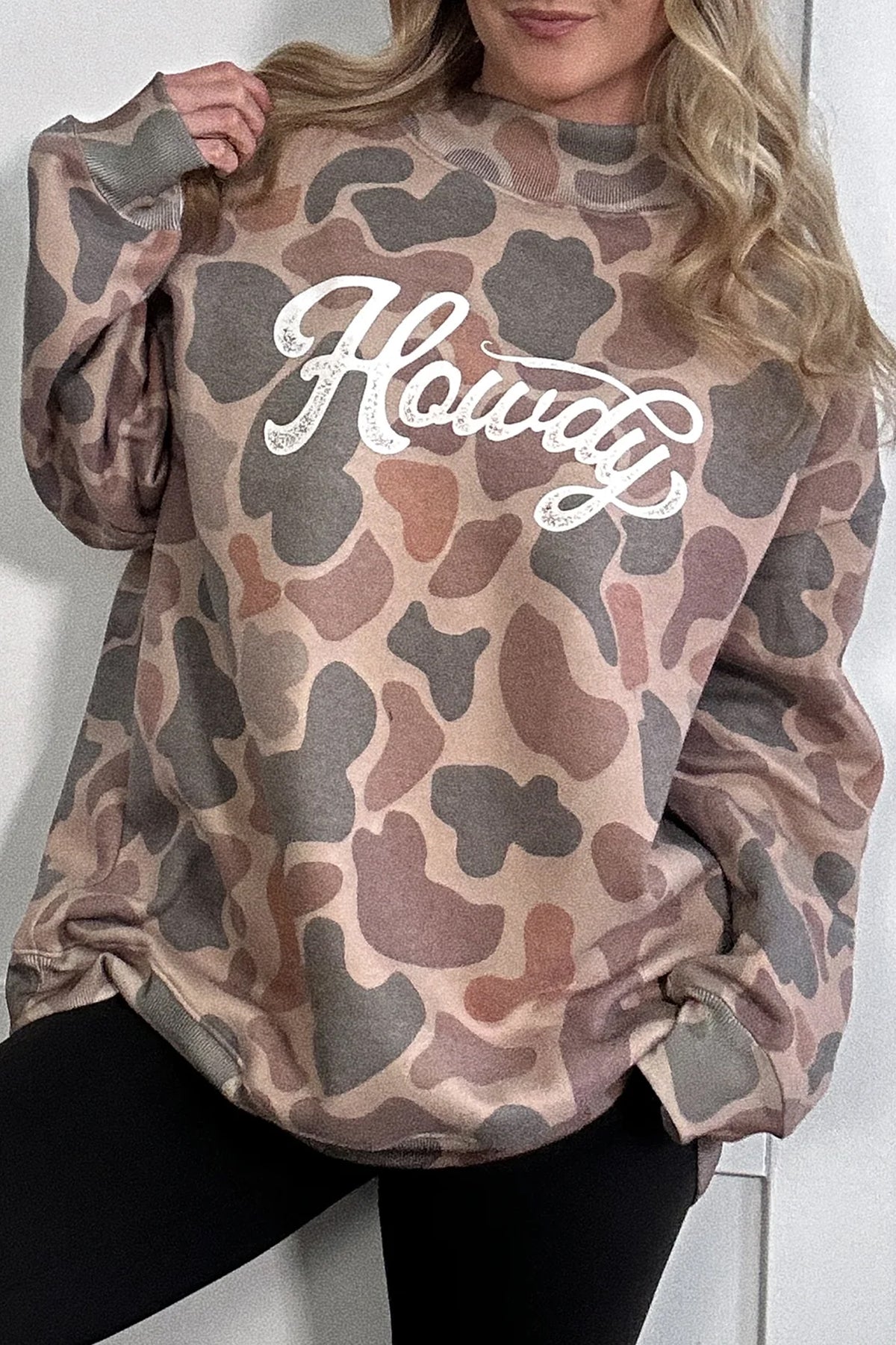 KaleaBoutique Camo Print Howdy Western Style Baggy Pullover Sweatshirt - KaleaBoutique.com