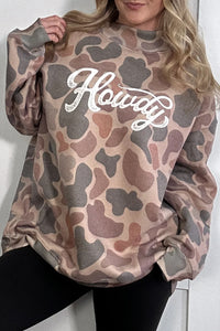 KaleaBoutique Camo Print Howdy Western Style Baggy Pullover Sweatshirt - KaleaBoutique.com