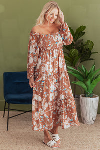 KaleaBoutique Beautiful Floral Print Shirred Square Neck High Waist Maxi Dress - KaleaBoutique.com
