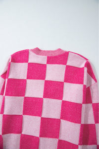Checkered Drop Shoulder Buttoned V Neck Cardigan - KaleaBoutique.com