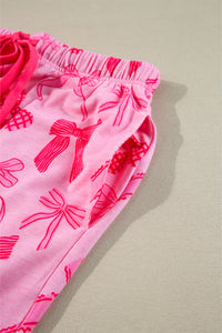 KaleaBoutique Comfortable Bow Knot Print Lapel Collar Short Sleeve and Pants Pajamas Set - KaleaBoutique.com