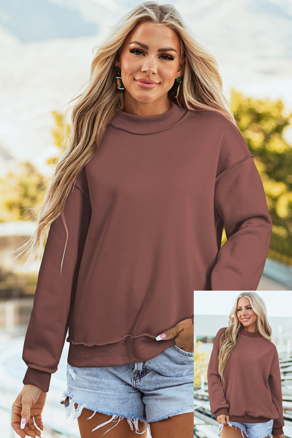 KaleaBoutique Stylish Oversize Drop Shoulder Reversible Mock Neck Sweatshirt - KaleaBoutique.com