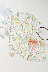KaleaBoutique Comfortable Floral Print Contrast Pipping Short Pajamas Set - KaleaBoutique.com