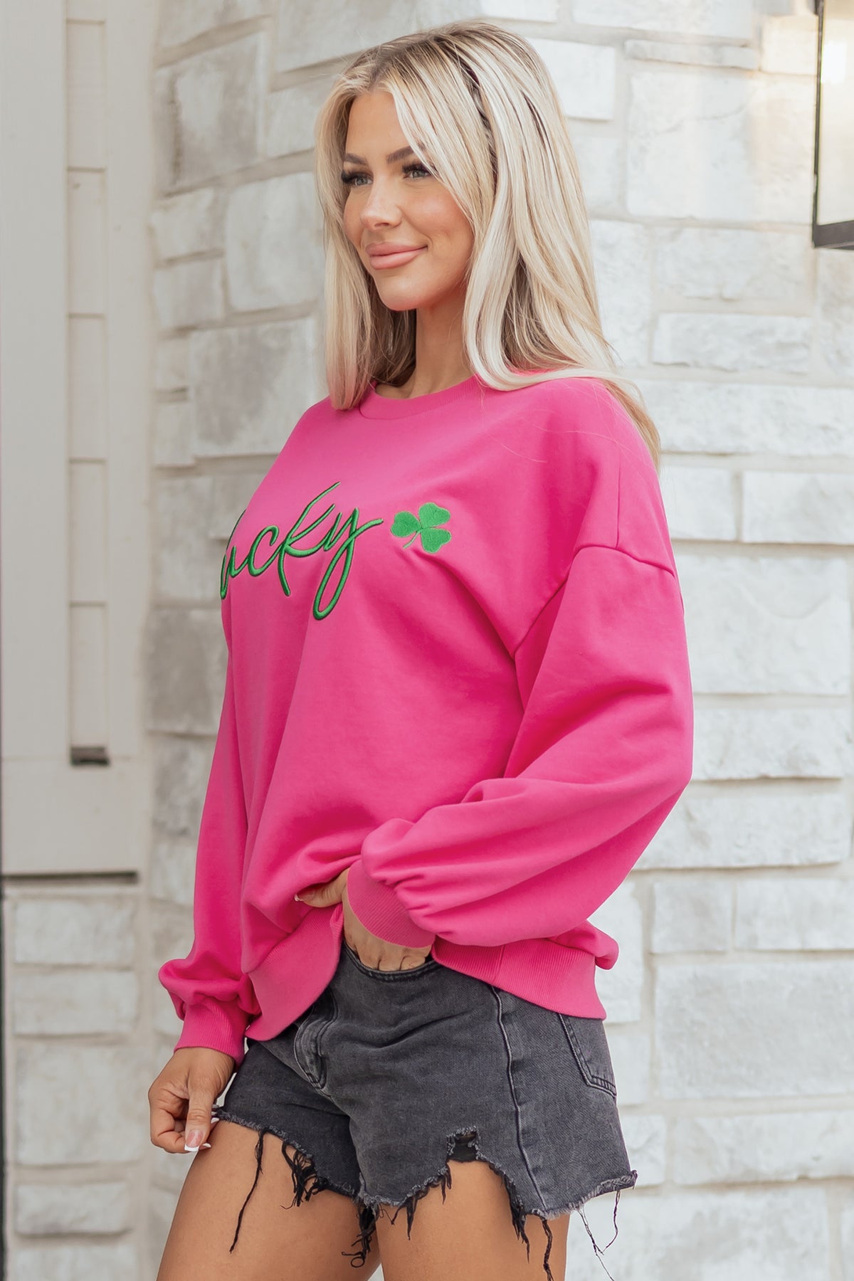 KaleaBoutique Comfortable Lucky Clover Embroidered Loose Pullover Sweatshirt - KaleaBoutique.com
