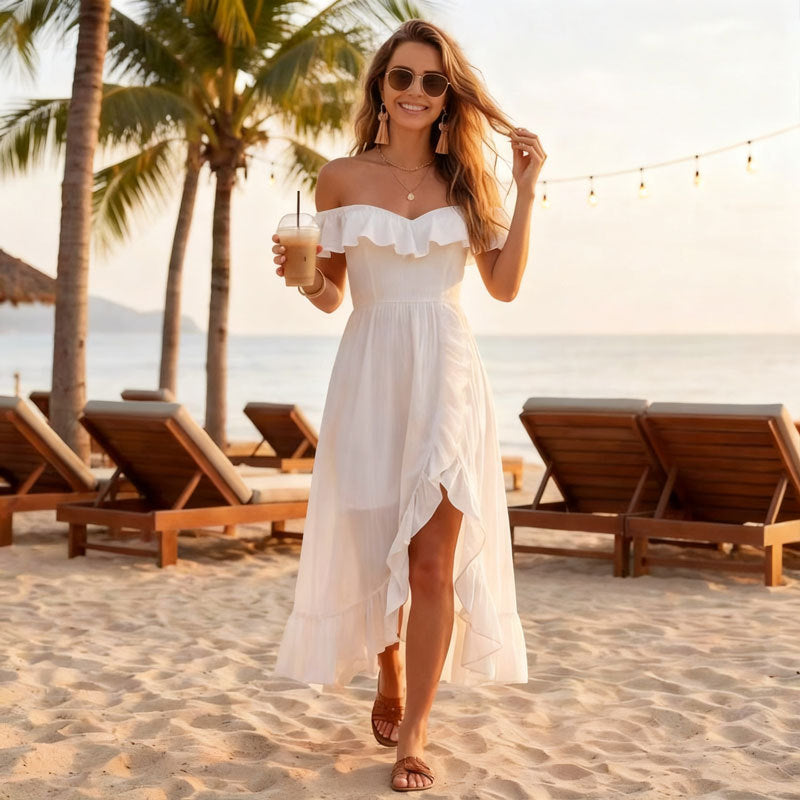 Women's Off-Shoulder Ruffle-Trim High-Low Maxi Dress - KaleaBoutique.com