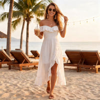Women's Off-Shoulder Ruffle-Trim High-Low Maxi Dress - KaleaBoutique.com