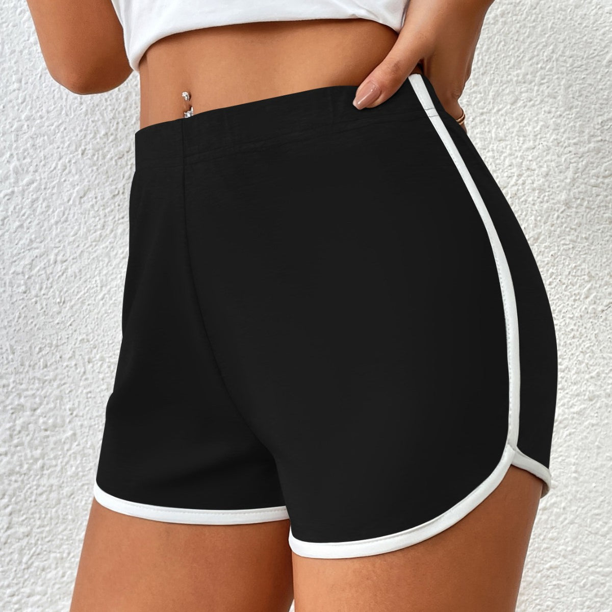 Women's Black Swim Shorts with White Contrast Trim - KaleaBoutique.com